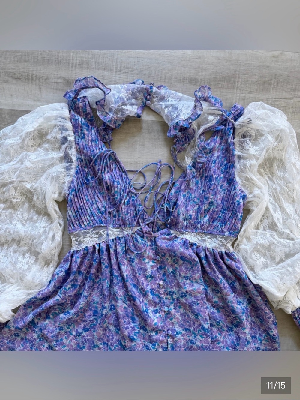For Love & Lemons Lavender-Blue Floral Lace Mini Dress - Picture 9 of 13